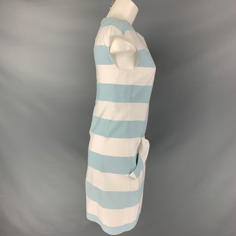 MOSCHINO Talla 4 Vestido sin mangas a rayas de algodón y poliéster azul claro y blanco