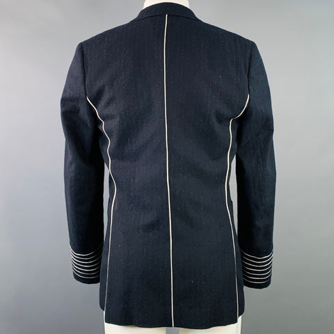 PAUL SMITH Size 38 Navy White Stripe Wool Single Button Notch Lapel Sport Coat