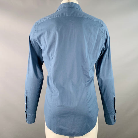 FEDELI Size M Blue Cotton Blend Spread Collar Long Sleeve Shirt
