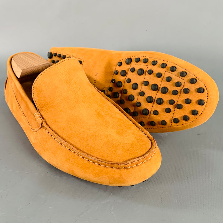 M. GEMI Size 10 Orange Suede Drivers Loafers