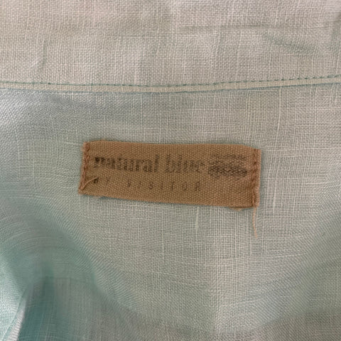 NATURAL BLUE Size L Blue Turqoise Heather Linen Pointed Collar Long Sleeve Shirt