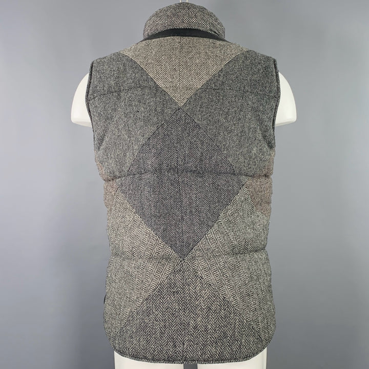 HARRIS TWEED Size M Grey Black Patchwork Herringbone Wool Zip Up Vest