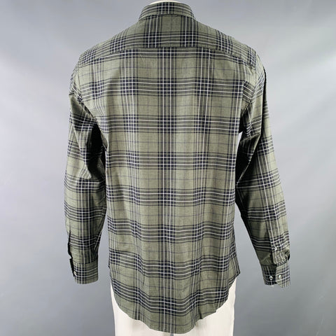 BUGATCHI Size XL Green Black Plaid Cotton Blend Long Sleeve Shirt