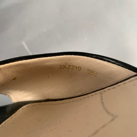 Sandales à plateforme Prada en cuir verni noir, taille 9.5