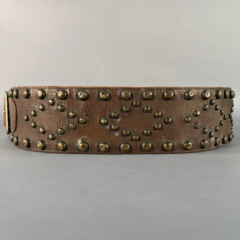 RALPH LAUREN Size M Brown Brass Studded Leather Western Belt