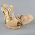 FENDI Size 9 Taupe Suede Metallic Gold Leather Peep Toe Platform Sandals FENDI