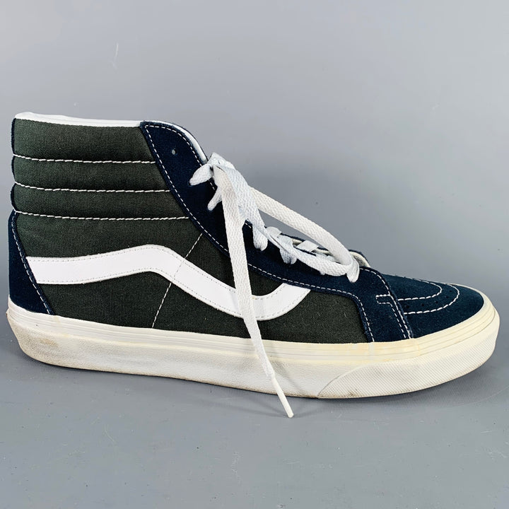 VANS Size 10 Sk8-Hi Green Navy Color Block Canvas High Top Sneakers