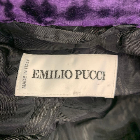 EMILIO PUCCI Size 38 Purple Silver Geometric Embroidery Velvet Shawl Sport Coat