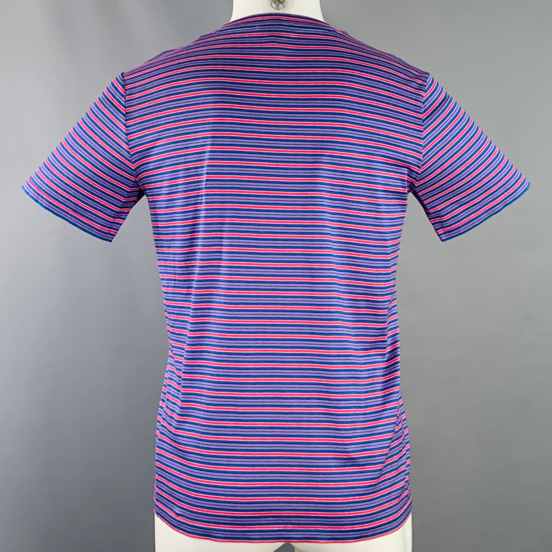 LANVIN Size M Red Blue Purple Stripe Cotton Crew Neck T-shirt
