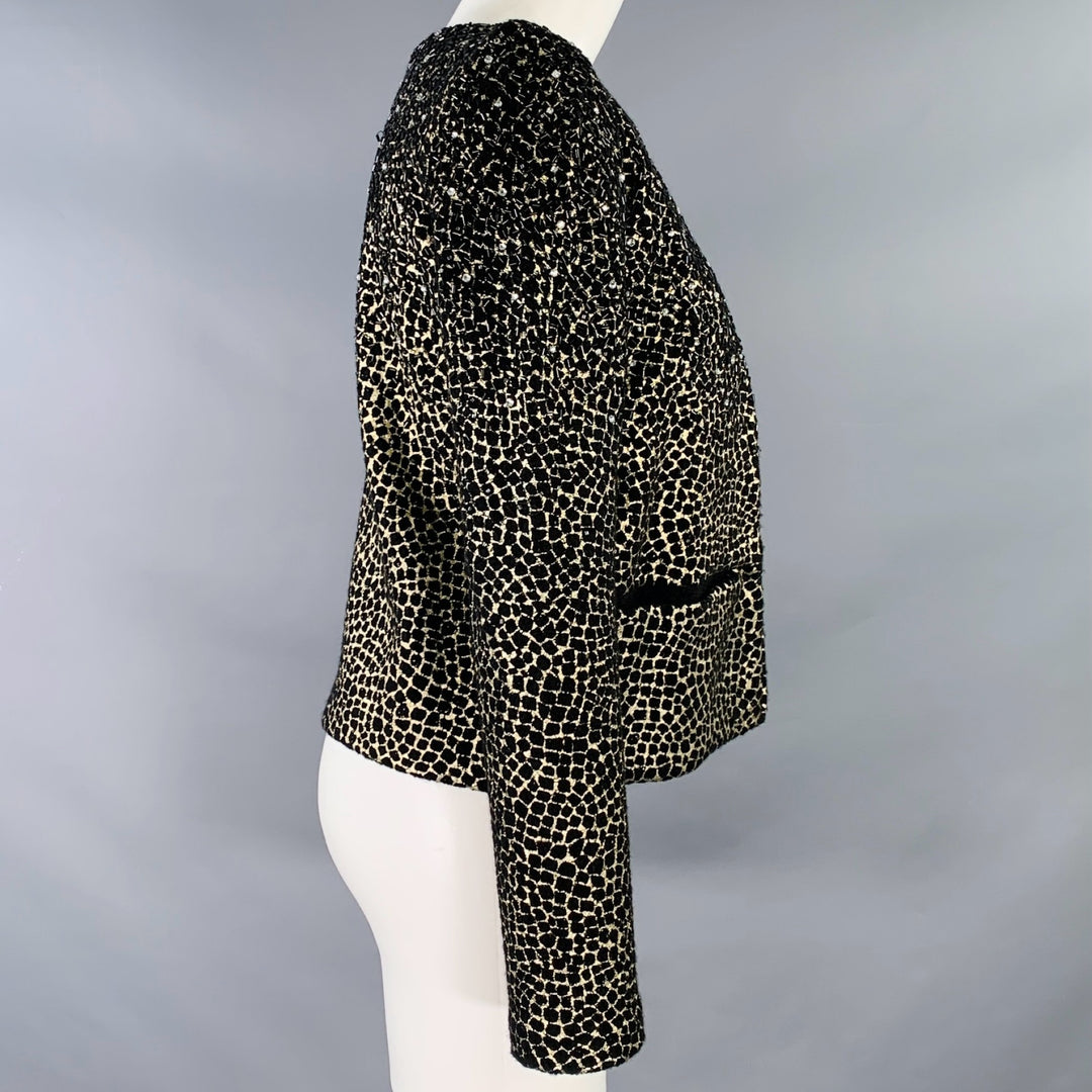 DIANE VON FURSTENBERG Size S Joele Black Gold Wool Cropped Jacket Blazer