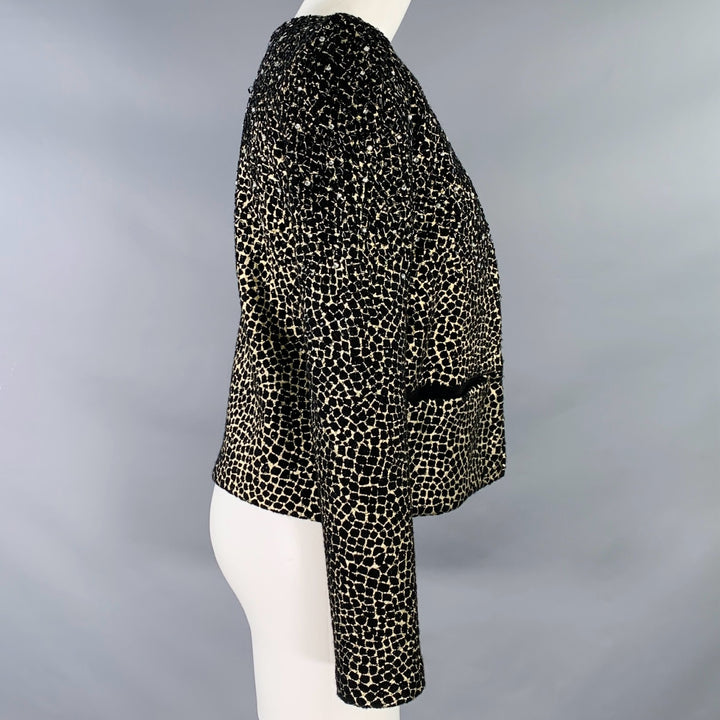 DIANE VON FURSTENBERG Size S Joele Black Gold Wool Cropped Jacket Blazer