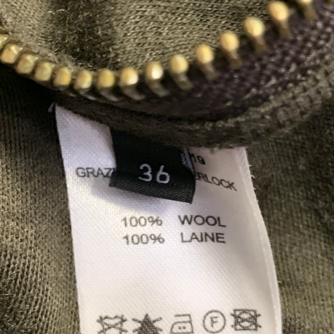 JOSEPH Size S Olive Green Wool Gathered Side Zipper Midi Dress
