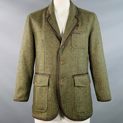 ENGLISH UTOPIA Size L Floyd Green Brown Herringbone Wool Tweed Jacket