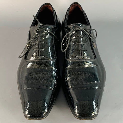 LOUIS VUITTON Size 10.5 Black Patent Leather Oxford Lace-Up Shoes