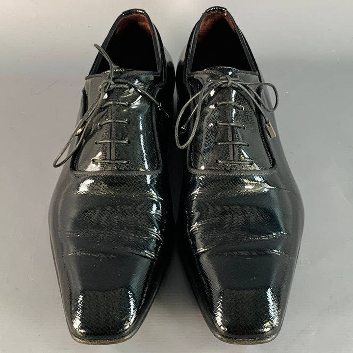 LOUIS VUITTON Size 10.5 Black Patent Leather Oxford Lace-Up Shoes