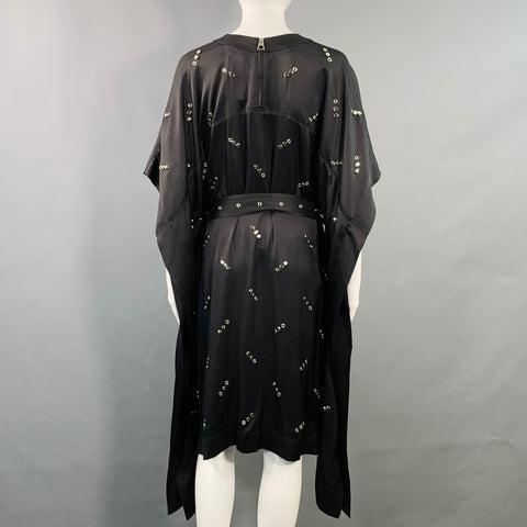 BURBERRY Size S Black Silk Studded Belted Cape Dress