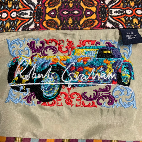 ROBERT GRAHAM Size L Purple Blue Orange Checkered Cotton Long Sleeve Shirt