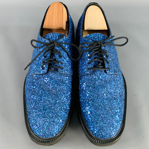GIUSEPPE ZANOTTI Size 11 Blue Glitter Leather Derby Lace-Up Shoes