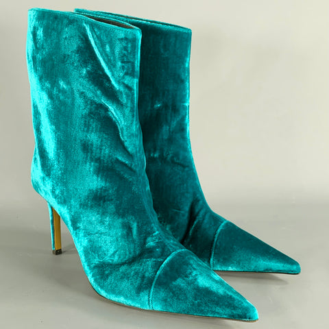 ALEXANDRE VAUTHIER Size 7 Blue Green Velvet Pointed Toe Boots