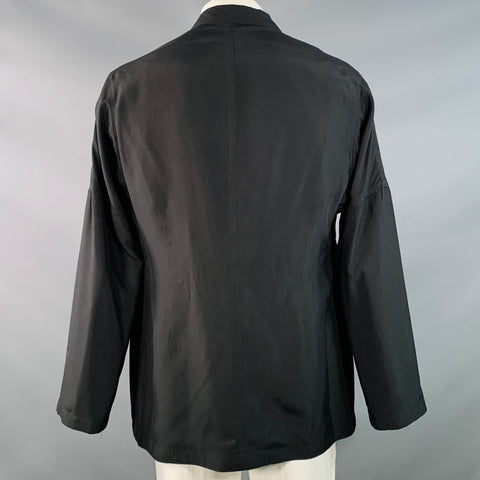 YOHJI YAMAMOTO Size XL Black Silk Single Breasted Drop Shoulder Sport Coat