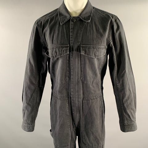 ALEX MILL Size M Black Herringbone Cotton Zip Up Jumpsuits & Overalls