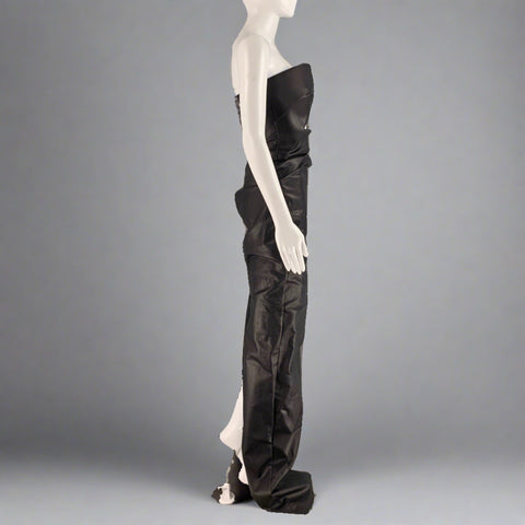 RICK OWENS SS22 FOGACHINE Size S Black Prong Leather Denim Lining  Maxi Dress