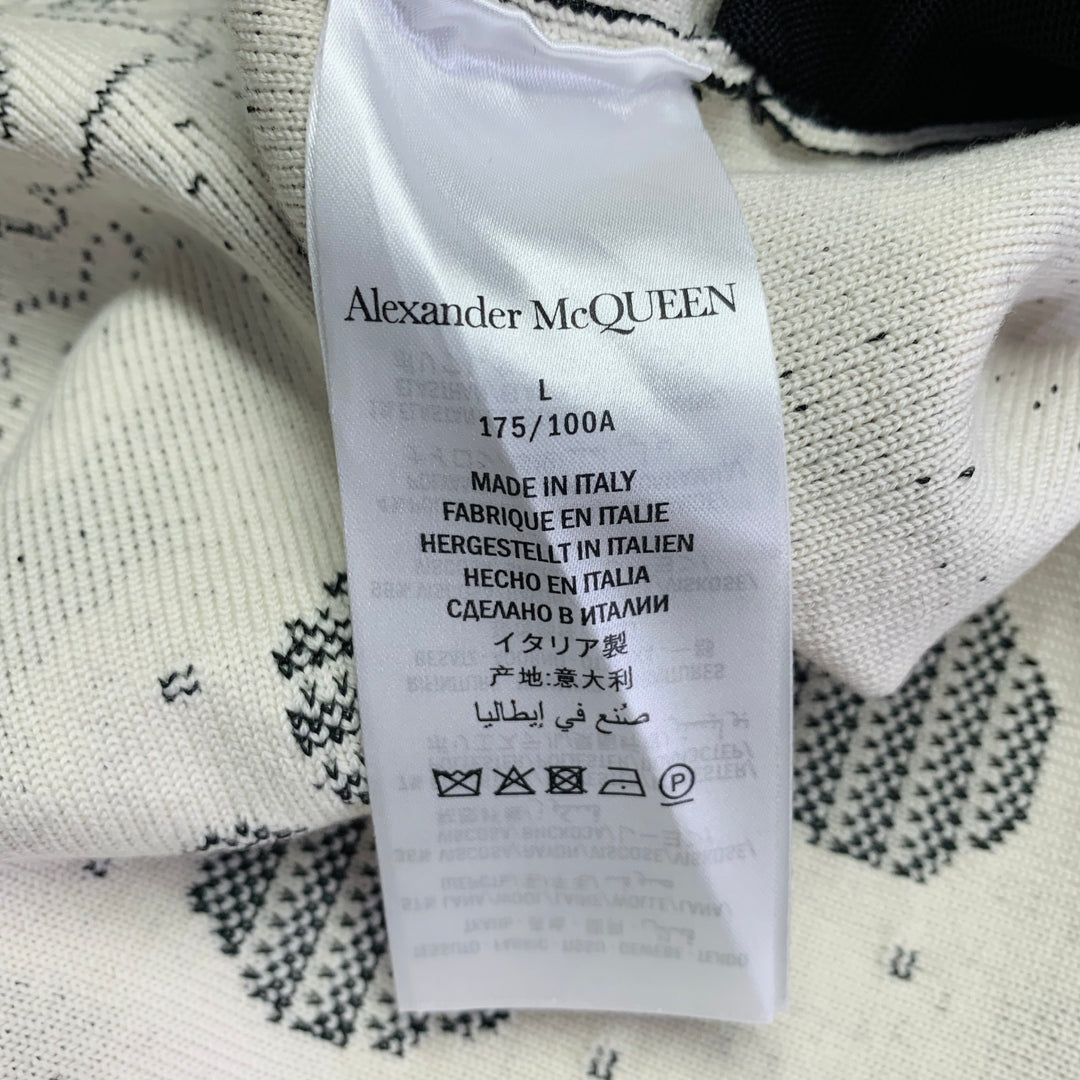 ALEXANDER MCQUEEN Size L Black White Floral Wool Blend Bomber Jacket