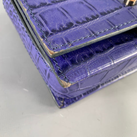 EMPORIO ARMANI Purple Croc Embossed Leather Cross Body Handbag