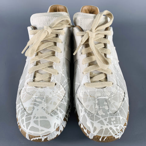 MAISON MARGIELA Size 7 Beige White Suede Lambskin Low Top Sneakers