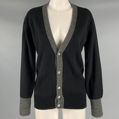 COMME des GARCONS 1980s Talla S Cárdigan abotonado de punto de lana gris negro