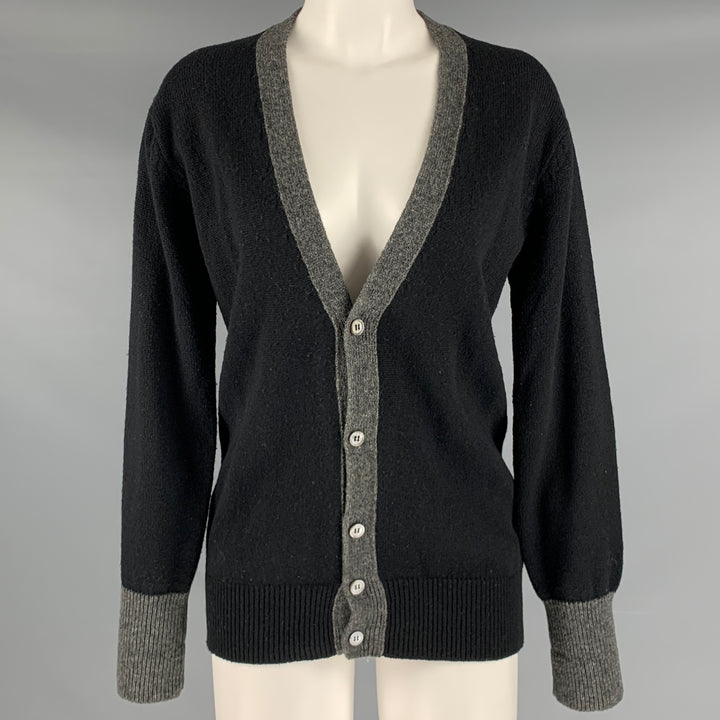 COMME des GARCONS 1980s Size S Black Grey Wool Knit Buttoned Cardigan