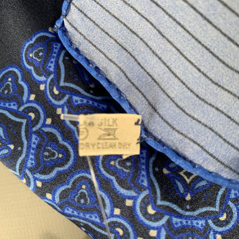 ERMENEGILDO ZEGNA Blue Navy Stripe Silk Pocket Square