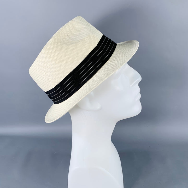 GOORIN BROTHERS Size S Cream Black Woven Straw Fedora Hat