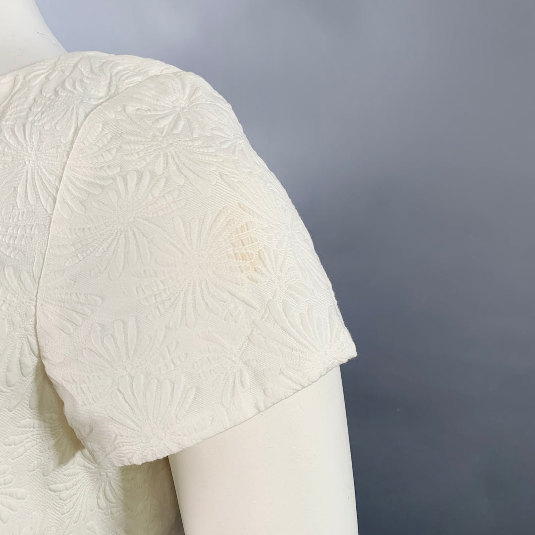 CAROLINA HERRERA Size 12 White Indigo Cotton Blend Abstract Floral Dress