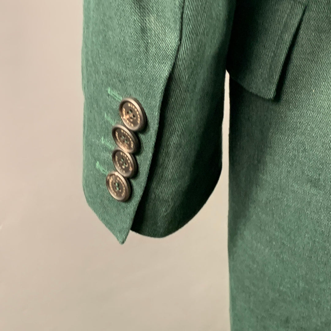 BURBERRY PRORSUM SS15 Size 44 Green Linen Double Breasted Coat