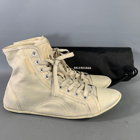 BALENCIAGA Size 8 White Distressed Canvas Lace Up Sneakers
