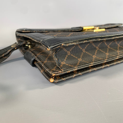 BALLY Brown Black Monogram Leather Wristlet Bag