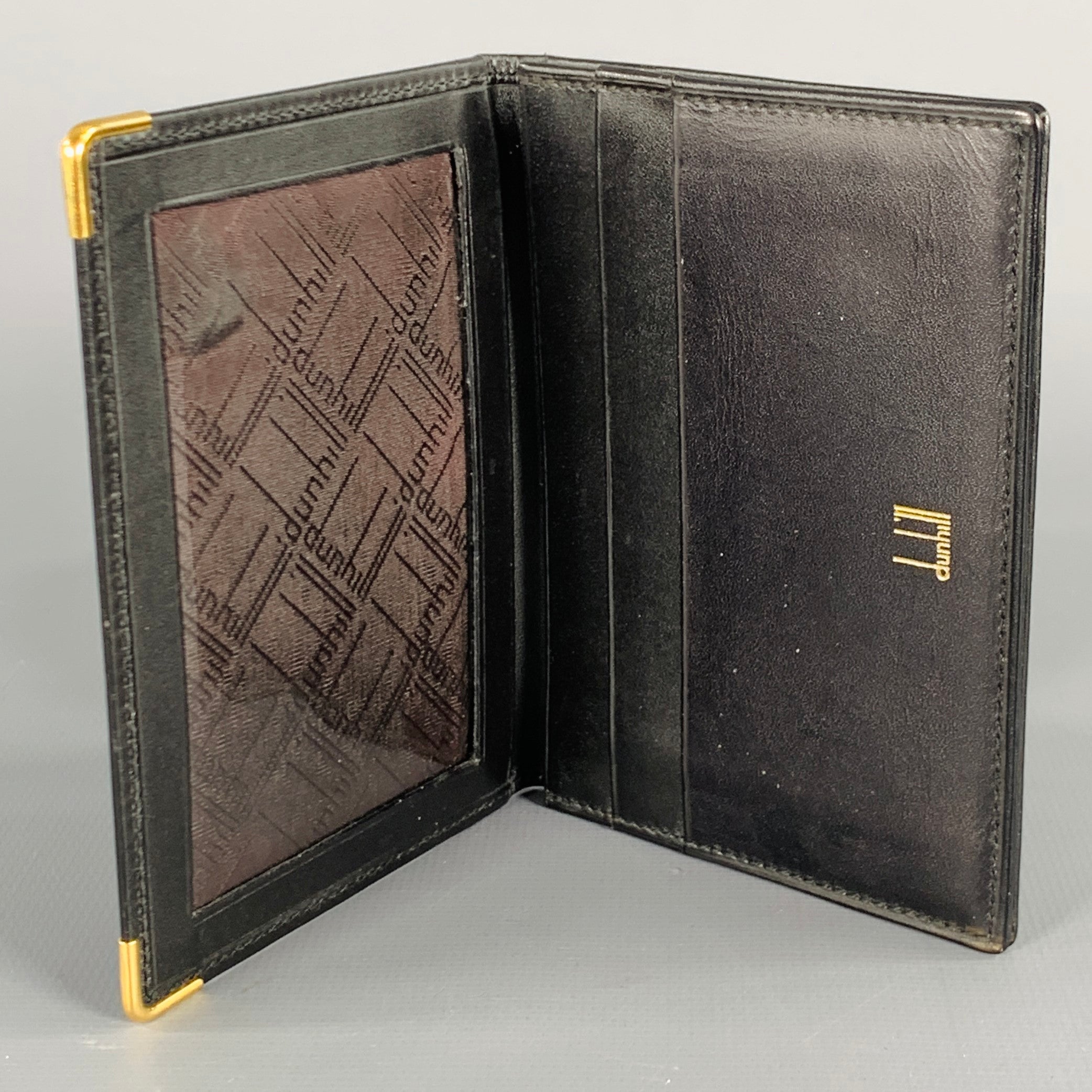 DUNHILL Black Gold Leather Credit Card Holder Bifold Wallet – Sui