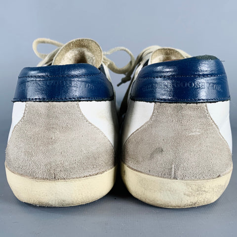 GOLDEN GOOSE SUPERSTAR Size 11 White Grey Navy Color Block Leather Distressed Sneakers