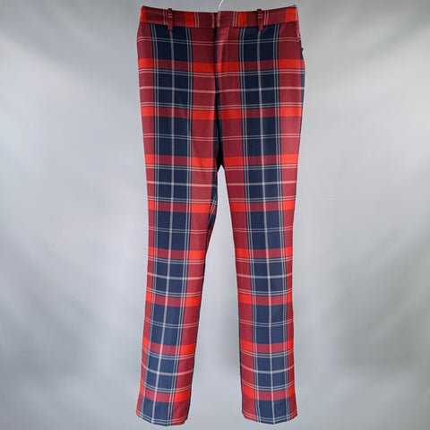 BLACK FLEECE Size 28 Burgundy Navy Plaid Wool Zip Fly Dress Pants – Sui Generis Designer Consignment