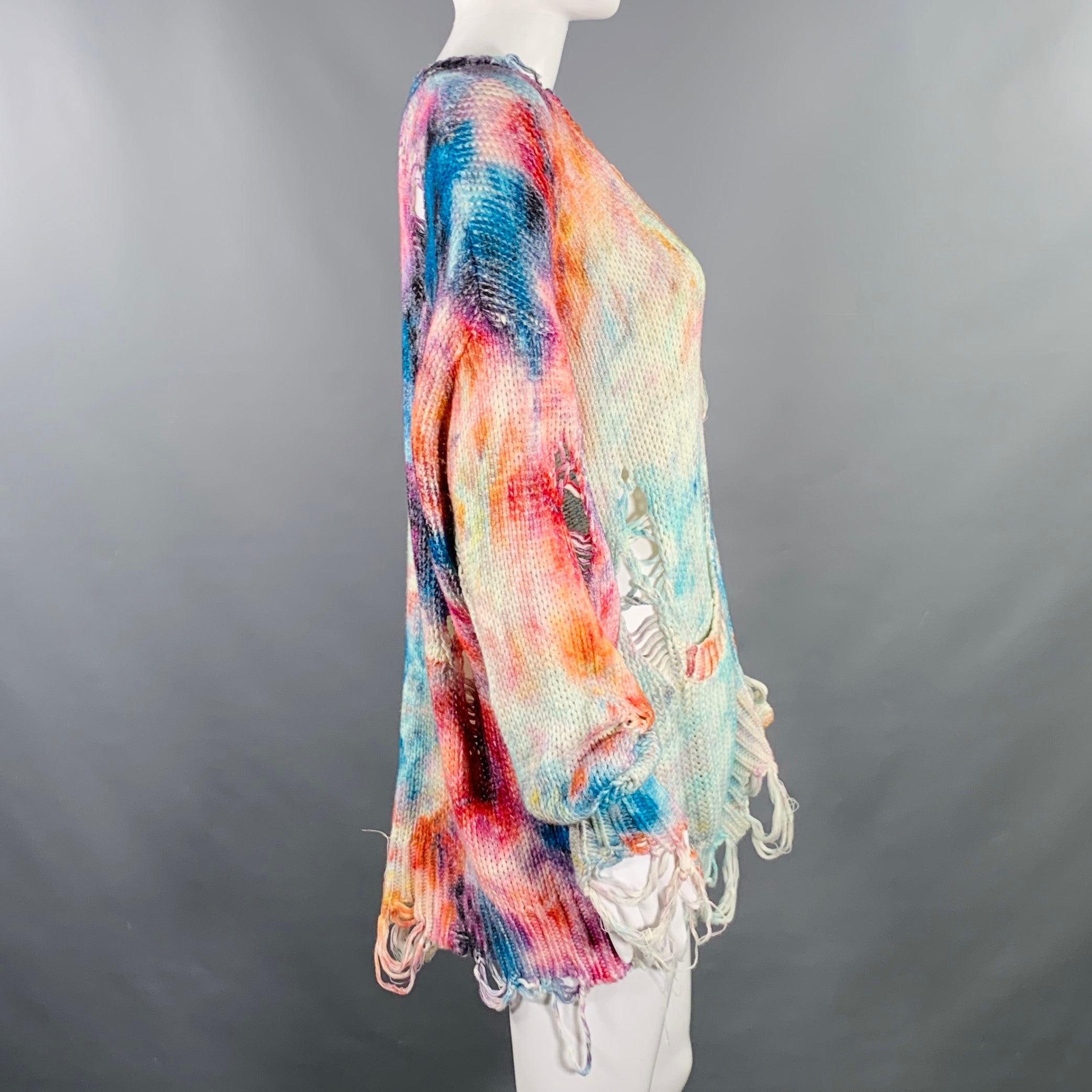 トップス L.G.B. 2000s Tie-dye distressed knit Hip Chic Tie Dye Safety Pins Cardigan Knitted Warm Streetwear