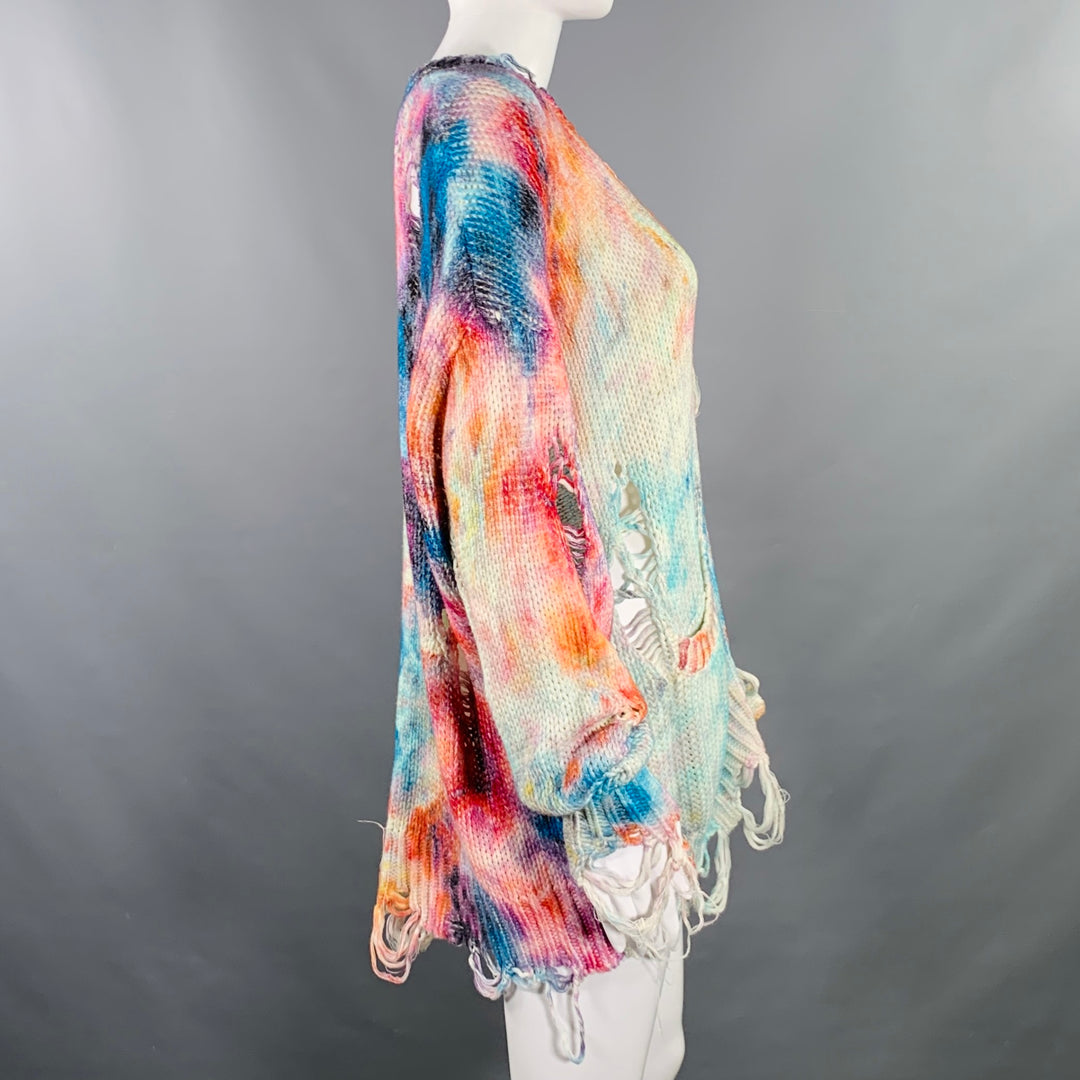 R13 Size XS SS23 Multi-Color Cotton Tie Dye Oversized Distressed Cardigan