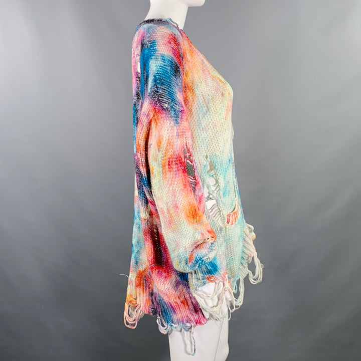 R13 Size XS SS23 Multi-Color Cotton Tie Dye Oversized Distressed Cardigan