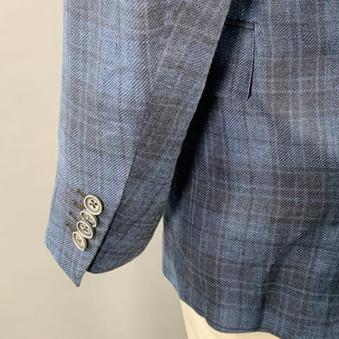 ERMENEGILDO ZEGNA Size 48 Regular Blue Navy Plaid Notch Lapel Sport Coat