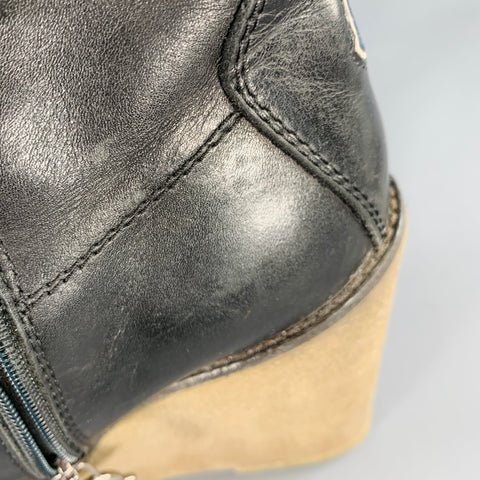 MONCLER Size 10 Black Brown Leather Knee High Crepe Sole Wedge Boots
