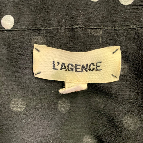 L'AGENCE Size XL Black White Polyester Polka Dot Open Collar Shirt