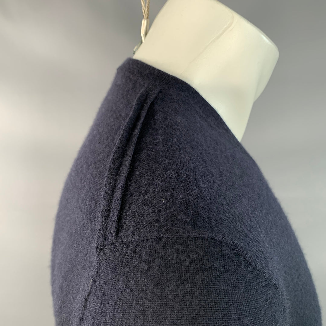 LANVIN Size M Navy Cashmere Reverse Seams V-Neck Pullover