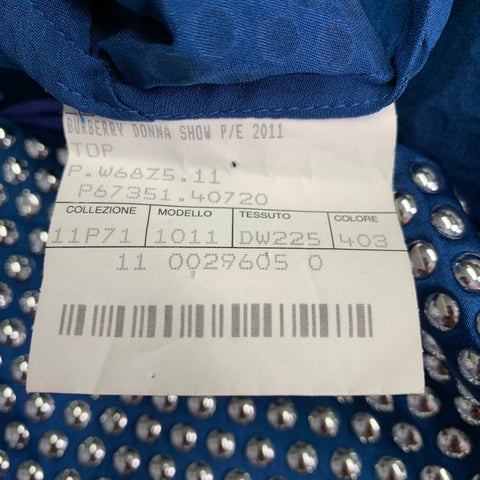 BURBERRY PRORSUM Size M Blue Silver Silk Blend Studded Racerback Dress Top