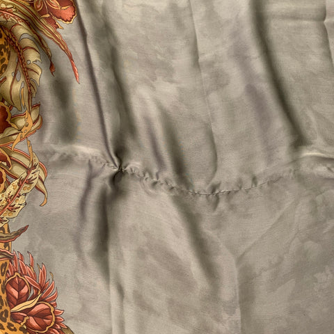 SALVATORE FERRAGAMO Grey Orange Red Leopard Floral Silk Scarf Shawl