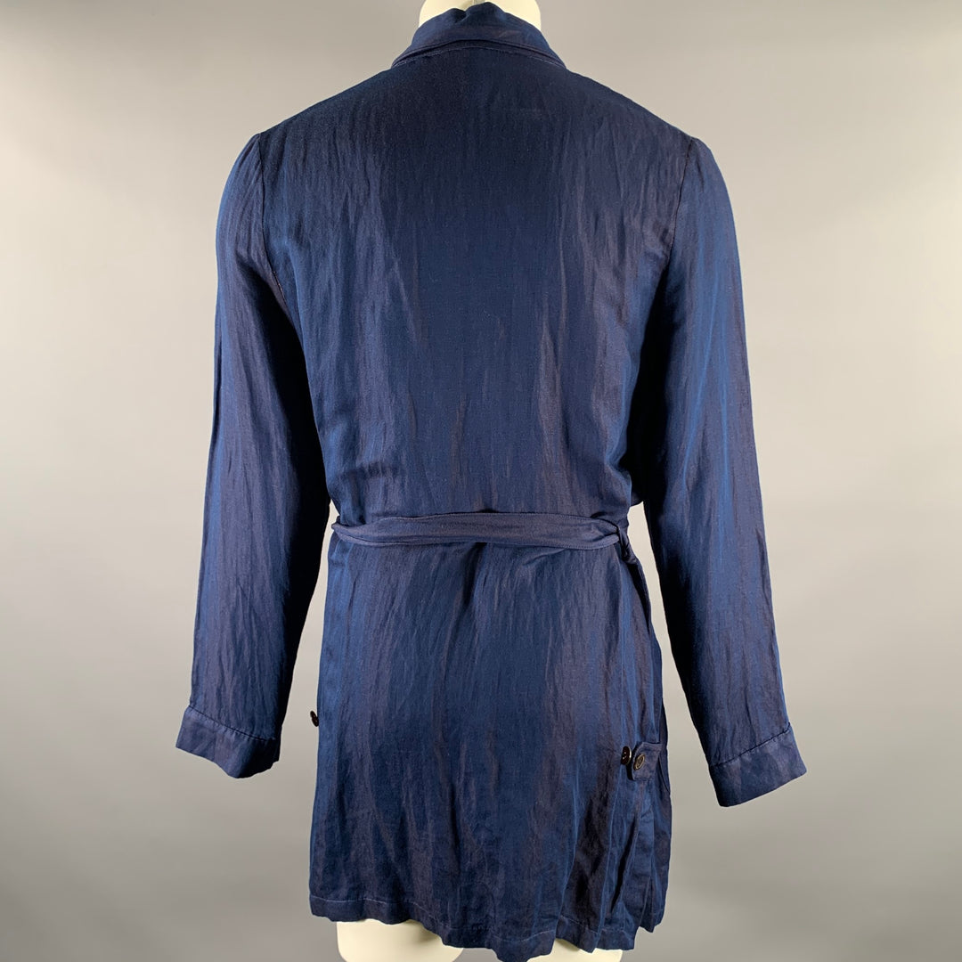 ANN DEMEULEMEESTER Size XS Navy Brown Linen Blend Robe
